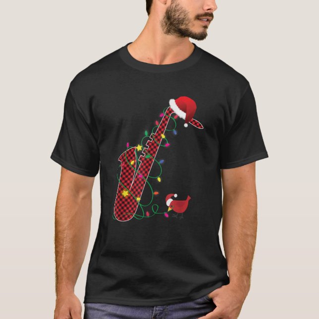 Red Buffalo Kariert Pajama Saxophone Liebhaber Chr T-Shirt (Vorderseite)