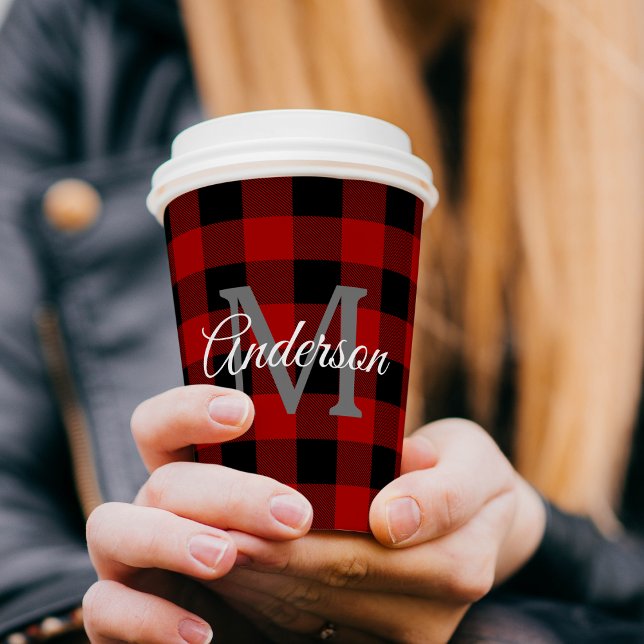 Red Buffalo Kariert | Persönliche Initialzündung | Pappbecher (Von Creator hochgeladen)