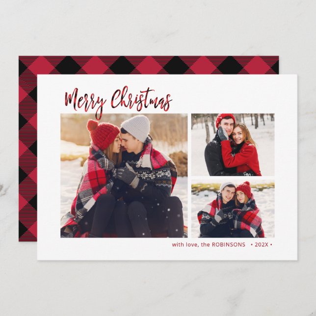 Red Buffalo Kariert Rustic 3 Foto Weihnachten (Vorne/Hinten)