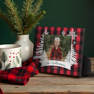 Red Buffalo Kariert Rustikales Pine Tree Family Fo Fotoplatte