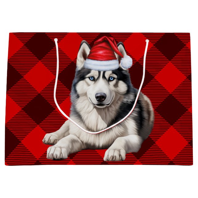 Red Buffalo Kariert Siberischer Husky Dog Lover Ho Große Geschenktüte (Vorderseite)