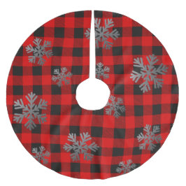 Red Buffalo Kariert Silver Glitzer Schneeflocken Polyester Weihnachtsbaumdecke