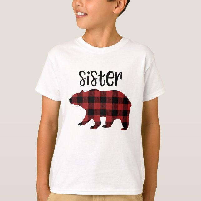 Red Buffalo Kariert Sister Bear Holiday T-Shirt (Vorderseite)
