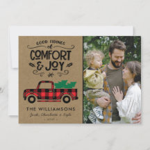 Red Buffalo Kariert Truck Foto Weihnachtskarte