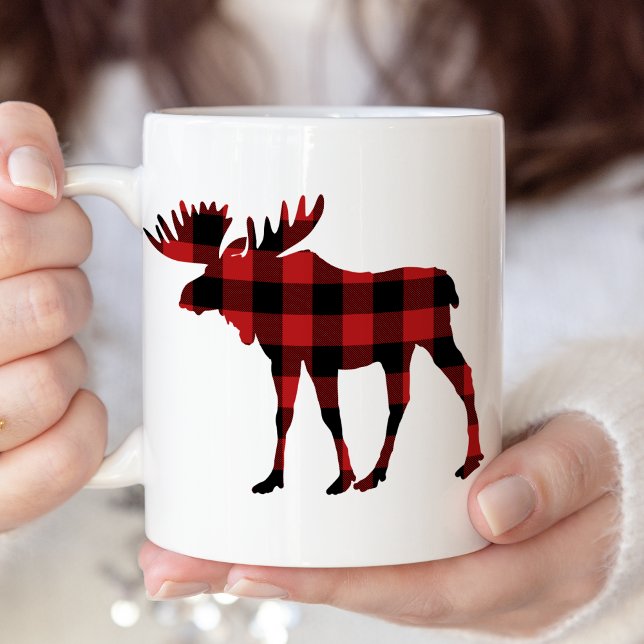 Red Buffalo Kariert Weihnachten Elche Silhouette Zweifarbige Tasse (Von Creator hochgeladen)