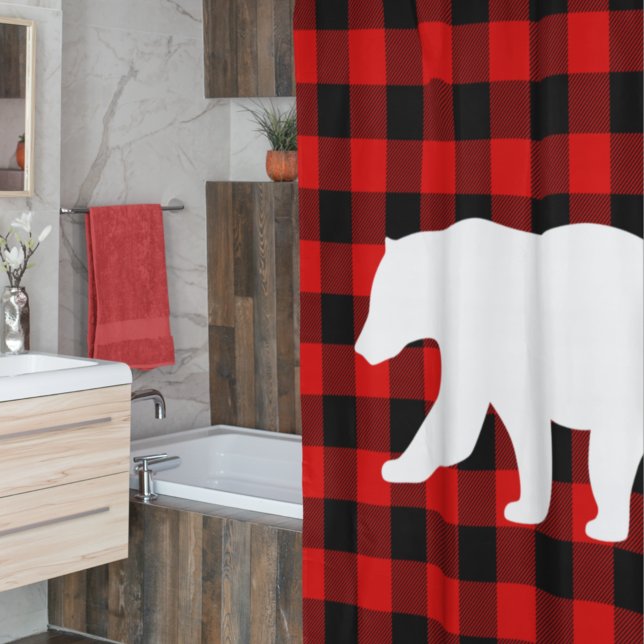 Red Buffalo Kariert & White Bear Duschvorhang (Von Creator hochgeladen)