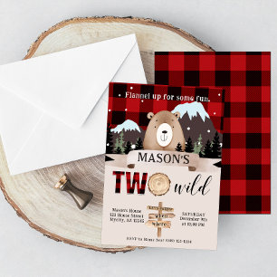 Red Buffalo Kariert Zwei Wildbären 2. Geburtstag Einladung