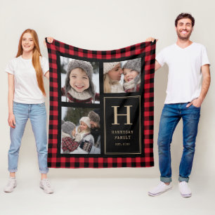 Red Buffalo Karierte Fotolollage Monogramm Fleecedecke