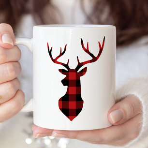 Red Buffalo Karierte Weihnachten Hirsche Silhouett Zweifarbige Tasse
