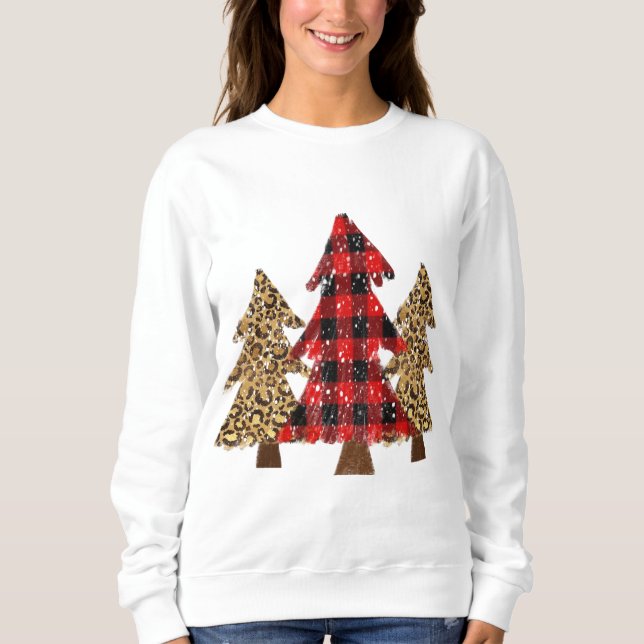 Red Buffalo Karierte Weihnachtsbaum Sweatshirt (Vorderseite)