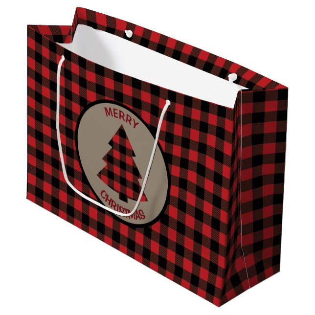 Red Buffalo Karierte Weihnachtsbaume Große Geschen Geschenktüte (Vorderseite Schrägansicht)