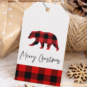 Red Buffalo Karierter Bär & Frohe Weihnachten Geschenkanhänger