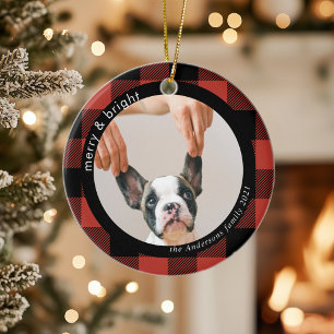 Red Buffalo Karierter Familienhund   Lustig und he Keramik Ornament