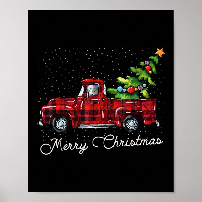 Red Buffalo Karierter Lieferwagen LKW mit Tree Mer Poster (Vorne)