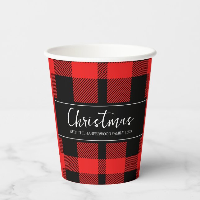 Red Buffalo Karierter Minimalistischer WeihnachtsF Pappbecher (Rückseite)