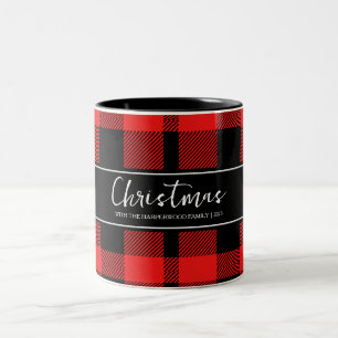Red Buffalo Karierter Minimalistischer WeihnachtsF Zweifarbige Tasse