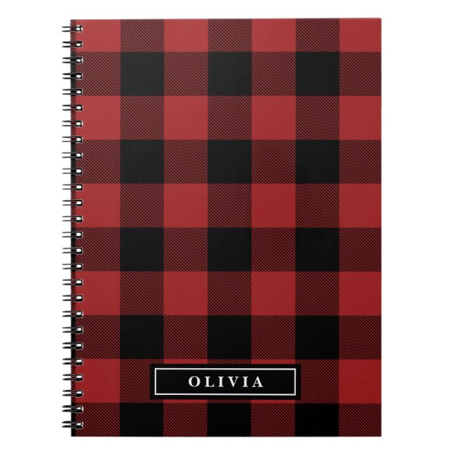 Red Buffalo Kariertes Mit Monogramm SpiralNotebook Notizblock (Vorderseite)