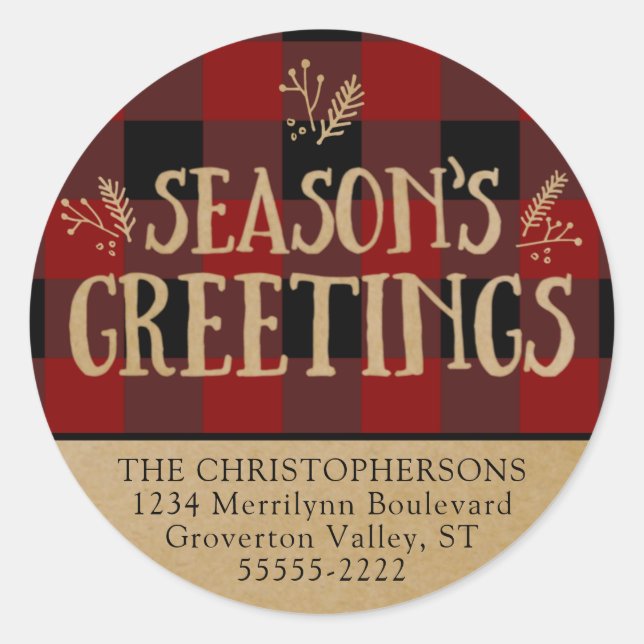 Red Buffalo Karo & Brown Kraft Rücksendeadresse Runder Aufkleber (Vorderseite)