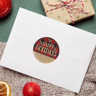 Red Buffalo Karo Kariert Brown Kraft Rücksendeadre Runder Aufkleber