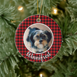 Red Buffalo Karo Personalisiert Pet Foto Weihnacht Keramik Ornament