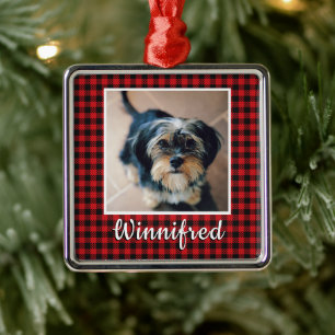 Red Buffalo Karo Personalisiert Pet Foto Weihnacht Ornament Aus Metall