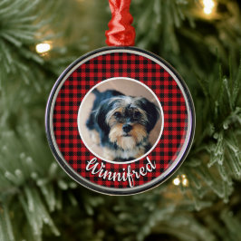 Red Buffalo Karo Personalisiert Pet Foto Weihnacht Ornament Aus Metall