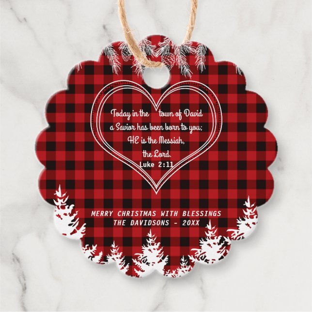 Red Buffalo Muster Bibel Verse Weihnachtsfest Pine Geschenkanhänger (Vorderseite)
