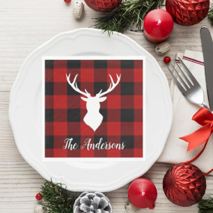 Red Buffalo Pläd & White Deer Personal Name Nap Serviette
