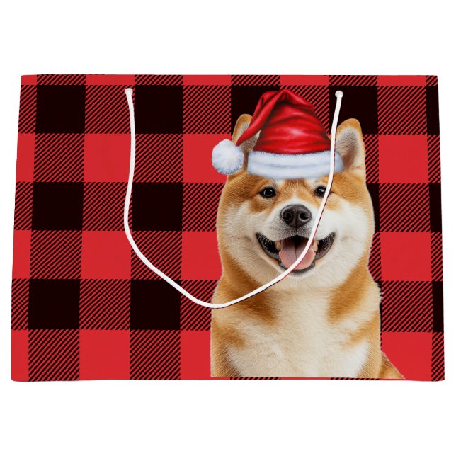 Red Buffalo Plaid Akita Dog Holiday Große Geschenktüte (Vorderseite)