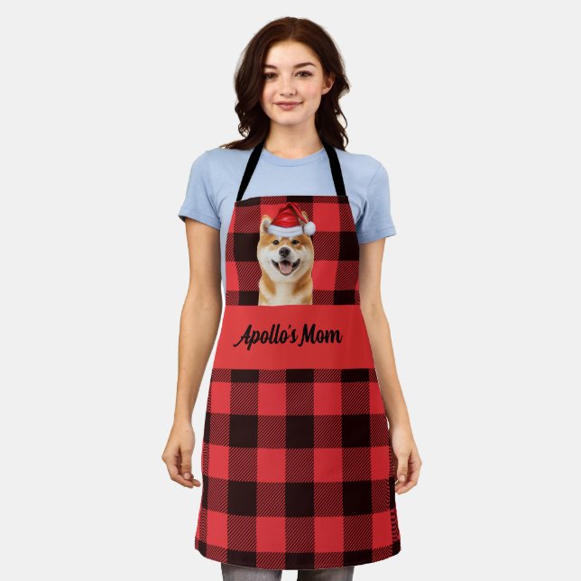 Red Buffalo Plaid and Akita Inu Dog Christmas Schürze (Getragen)