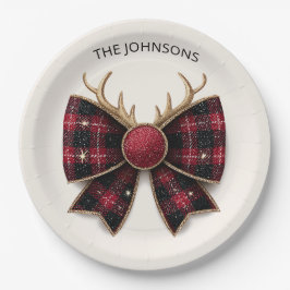 Red Buffalo Plaid Christmas Bow Paper Plates Pappteller