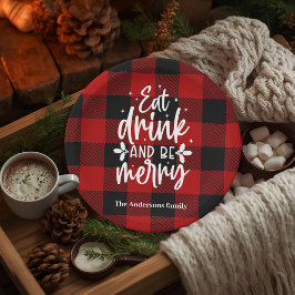 Red Buffalo Plaid “Eat, Drink & Be Merry”  Pappteller