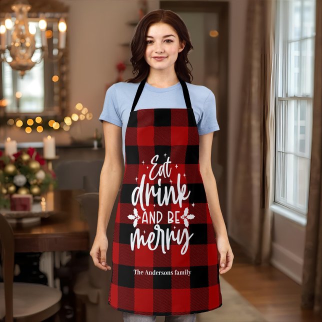 Red Buffalo Plaid“Eat, Drink & Be Merry" Schürze (Von Creator hochgeladen)