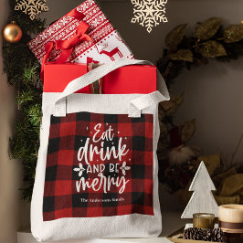 Red Buffalo Plaid “Eat, Drink & Be Merry” Tragetasche