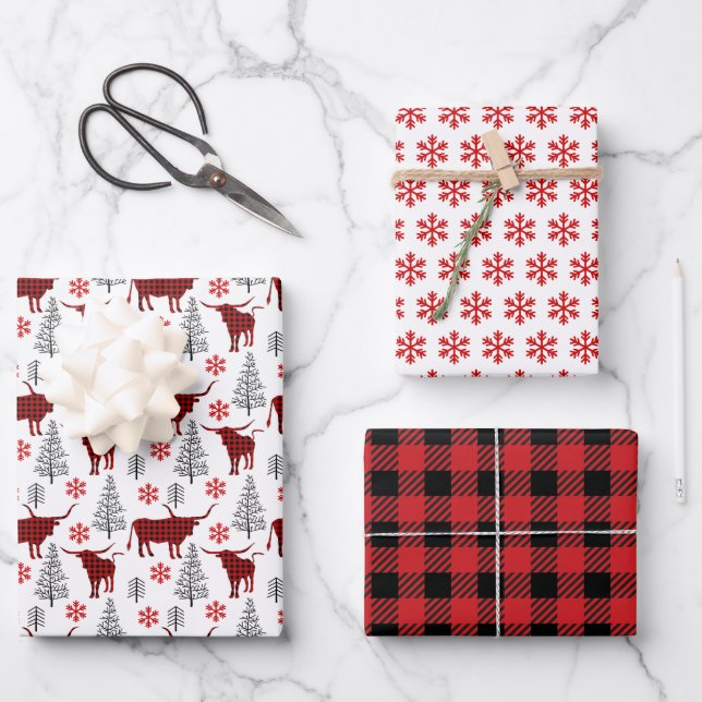 Red Buffalo Plaid Longhorn Pattern Geschenkpapier Set (Vorderseite)