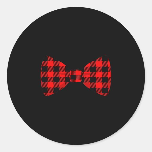 Red Buffalo Plaid Neck Bow Tie Matching Christmas  Runder Aufkleber (Vorderseite)