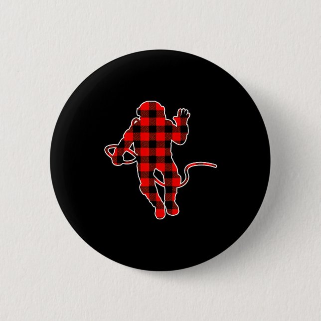 Red Buffalo Plaid Pajama Astronaut Christmas  Button (Vorderseite)