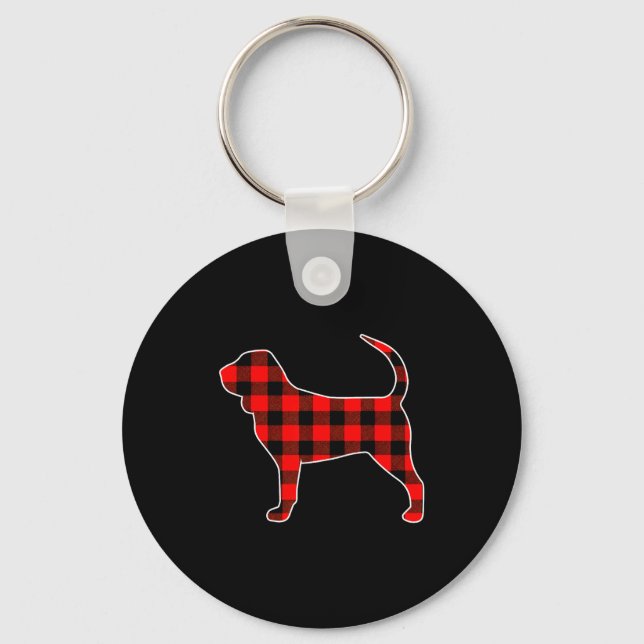 Red Buffalo Plaid Pajama Bloodhound Christmas Dog  Schlüsselanhänger (Vorderseite)