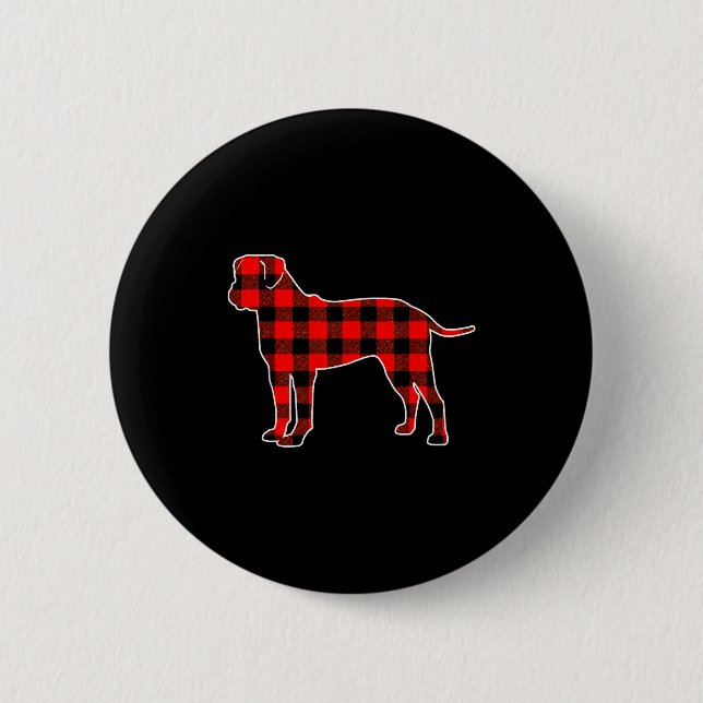 Red Buffalo Plaid Pajama Bullmastiff Christmas Dog Button (Vorderseite)