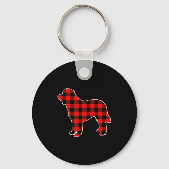 Red Buffalo Plaid Pajama Doodle Christmas Dog Love Schlüsselanhänger (Vorderseite)