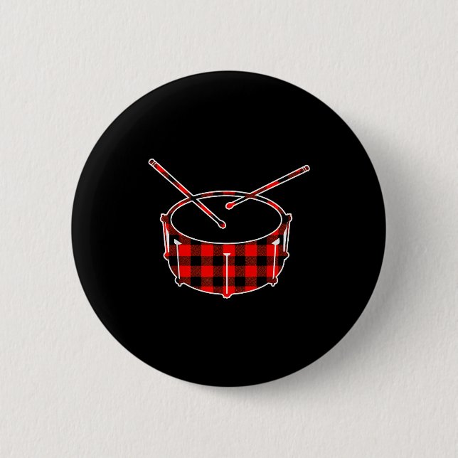 Red Buffalo Plaid Pajama Drum Christmas  Button (Vorderseite)