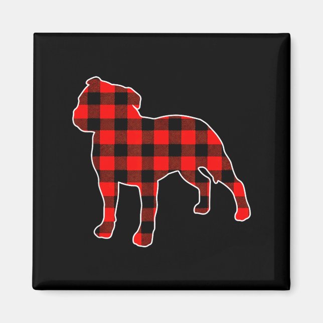 Red Buffalo Plaid Pajama Staffy Christmas Dog Love Magnet (Vorne)