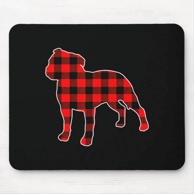 Red Buffalo Plaid Pajama Staffy Christmas Dog Love Mousepad (Vorne)