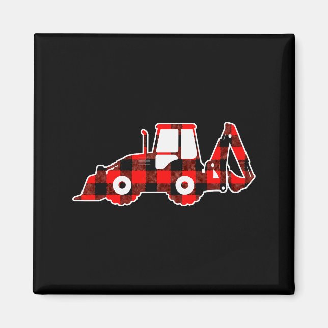 Red Buffalo Plaid Pajama Tractor Christmas  Magnet (Vorne)