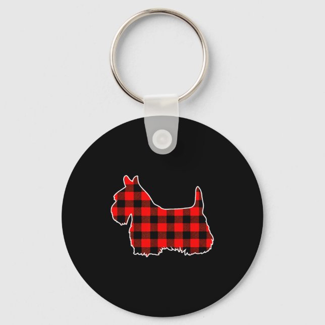 Red Buffalo Plaid Pajama Yorkshire Terrier Christm Schlüsselanhänger (Vorderseite)