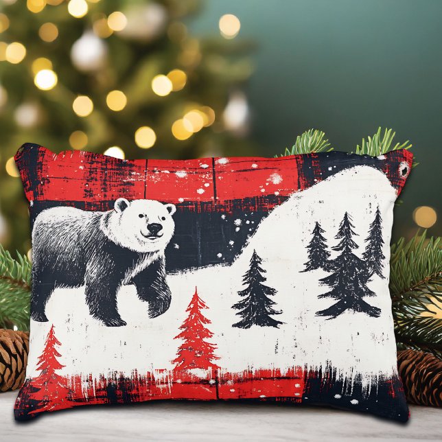 Red Buffalo Plaid Polar Bear Dekokissen (Von Creator hochgeladen)