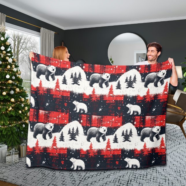 Red Buffalo Plaid Polar Bear Fleecedecke (Von Creator hochgeladen)