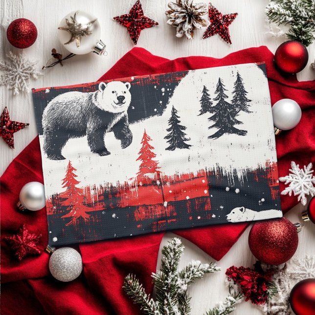 Red Buffalo Plaid Polar Bear Geschirrtuch (Von Creator hochgeladen)