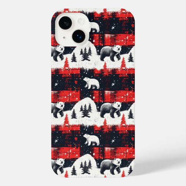 Red Buffalo Plaid Polar Bear iPhone Hülle (Rückseite)