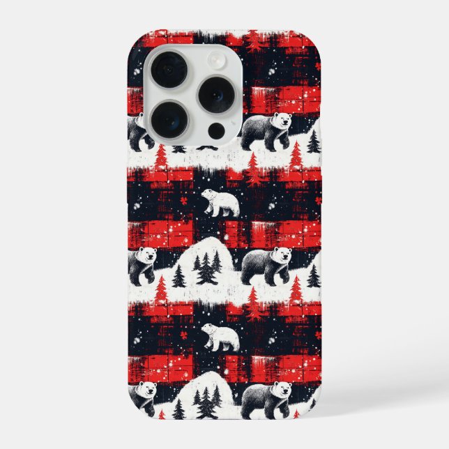 Red Buffalo Plaid Polar Bear iPhone Hülle (Rückseite)